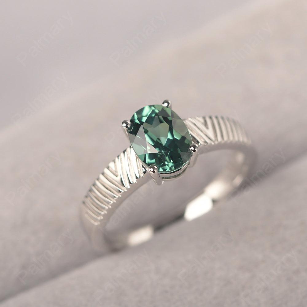 Oval Cut Wide Band Green Sapphire Ring - Palmary