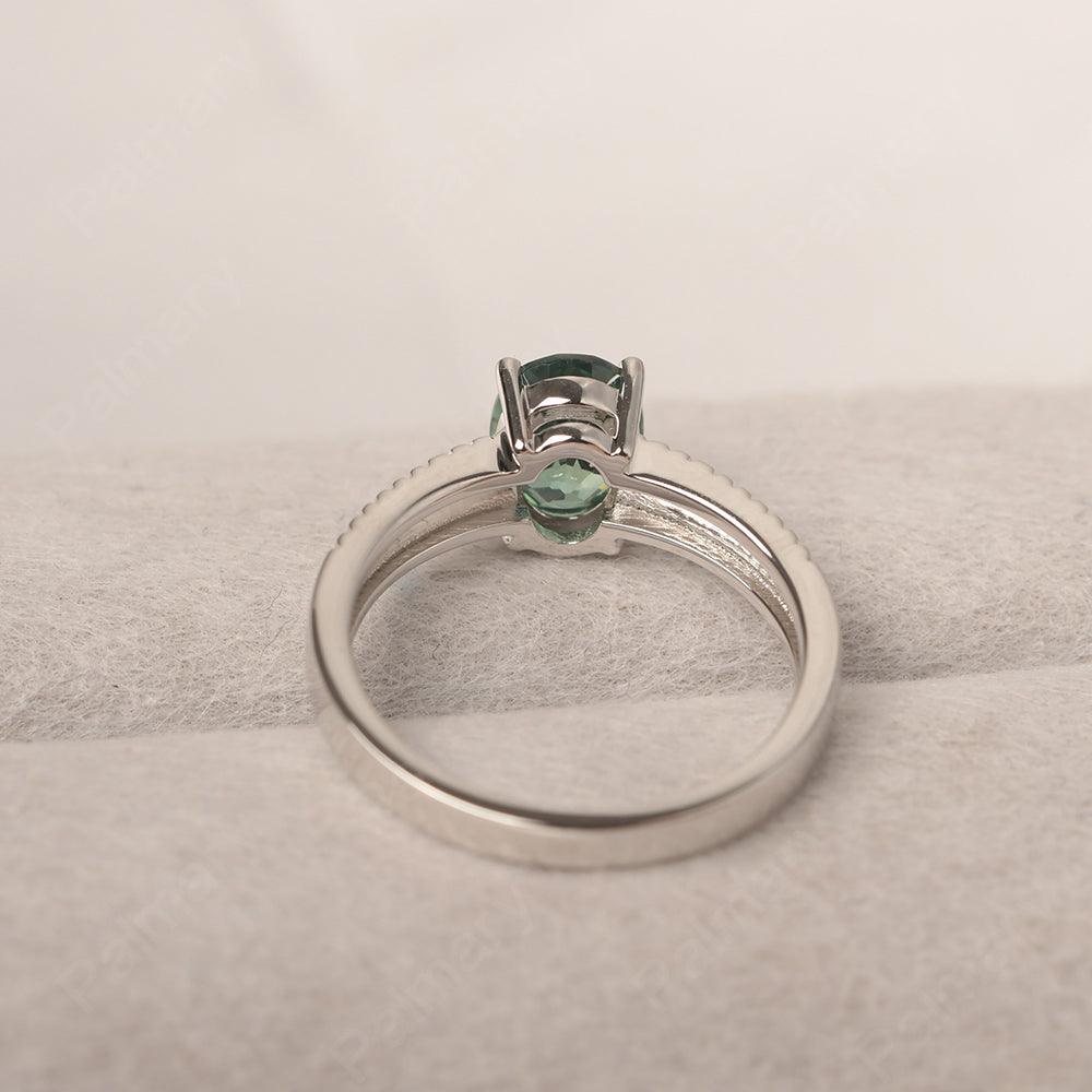 Oval Cut Wide Band Green Sapphire Ring - Palmary