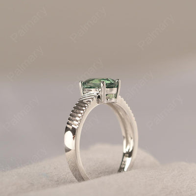 Oval Cut Wide Band Green Sapphire Ring - Palmary