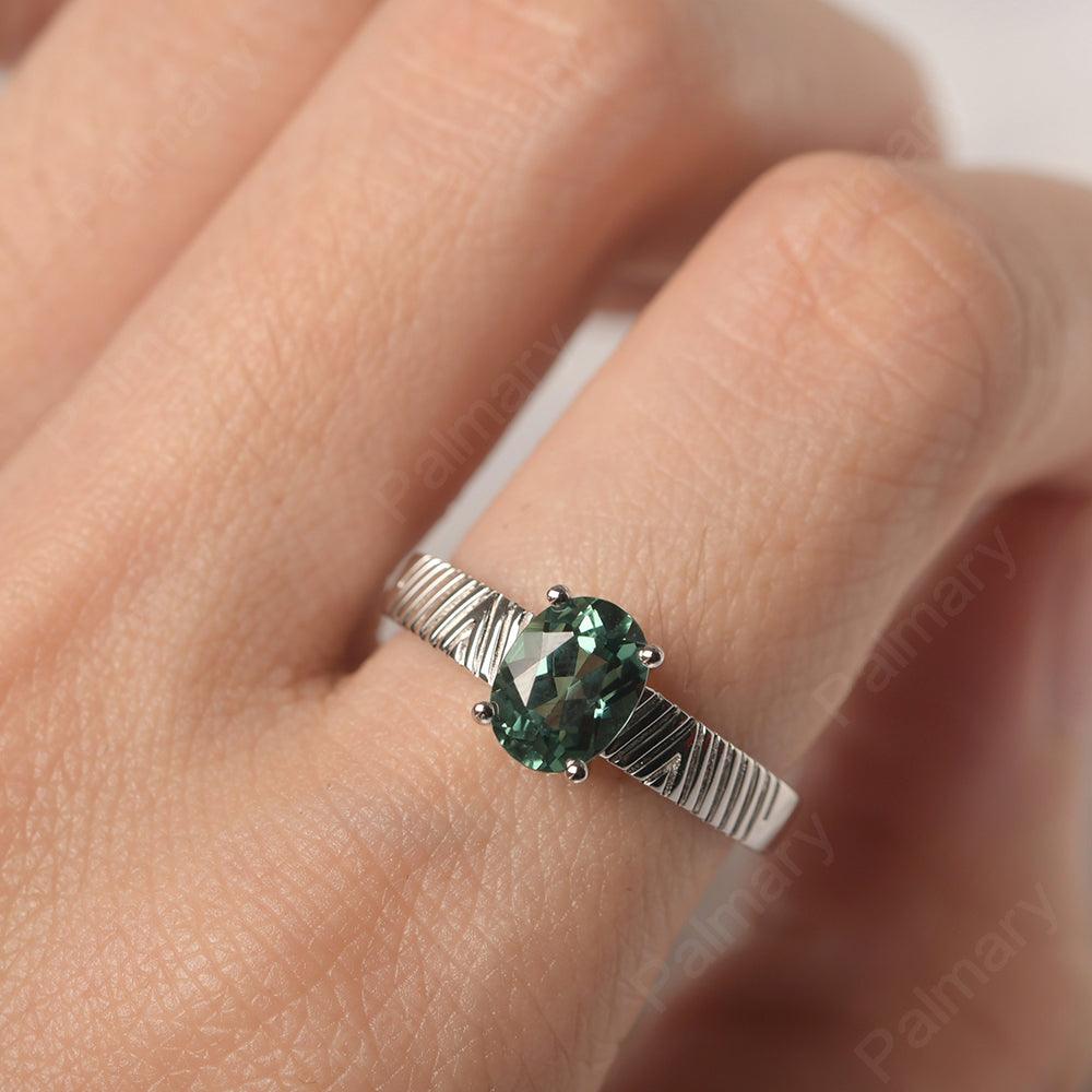 Oval Cut Wide Band Green Sapphire Ring - Palmary