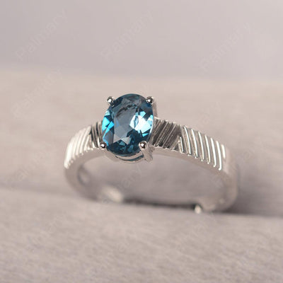 Oval Cut Wide Band London Blue Topaz Ring - Palmary