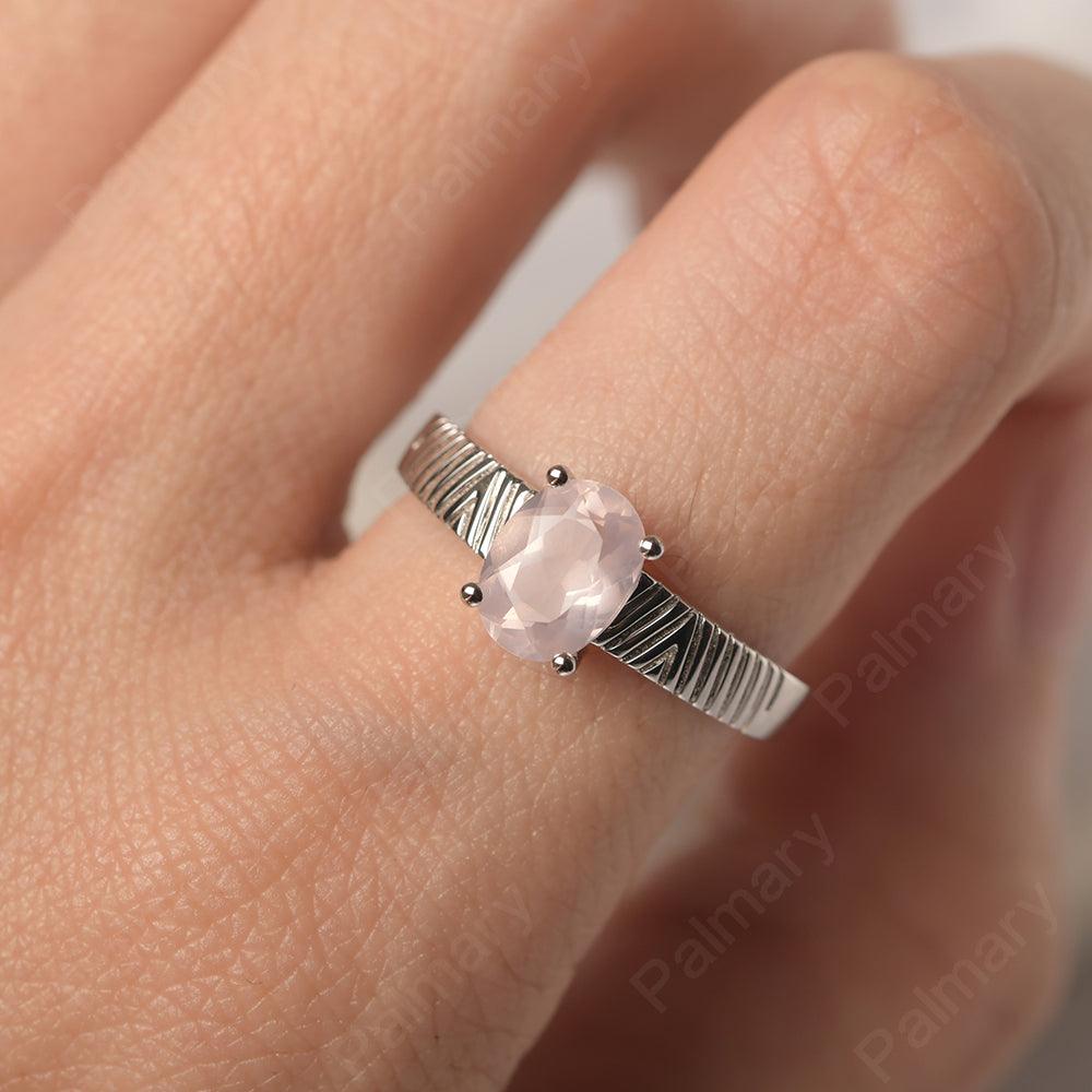 Oval Cut Wide Band Rose Quartz Ring - Palmary