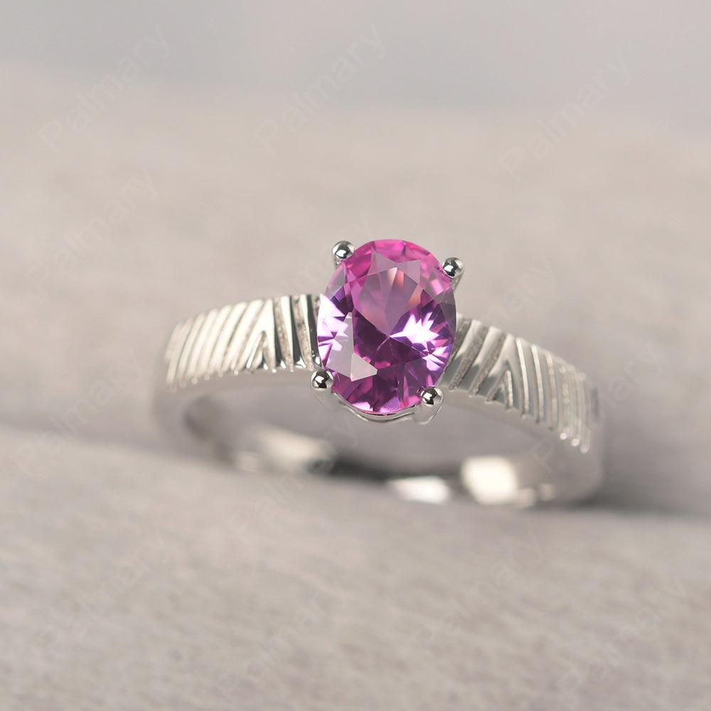 Oval Cut Wide Band Pink Sapphire Ring - Palmary