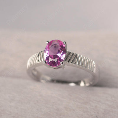 Oval Cut Wide Band Pink Sapphire Ring - Palmary