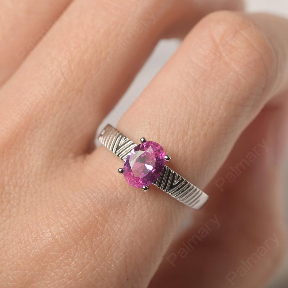Oval Cut Wide Band Pink Sapphire Ring - Palmary