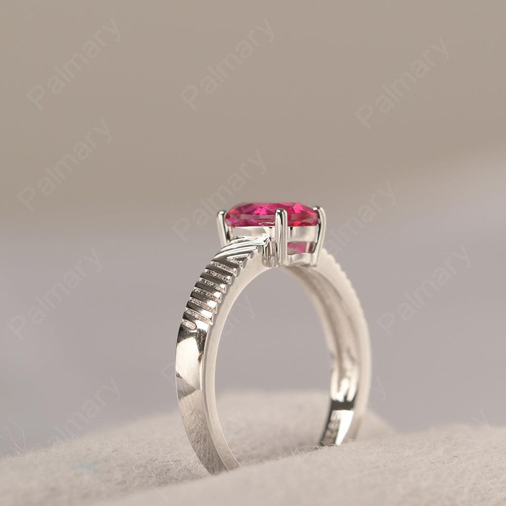 Oval Cut Wide Band Ruby Ring - Palmary