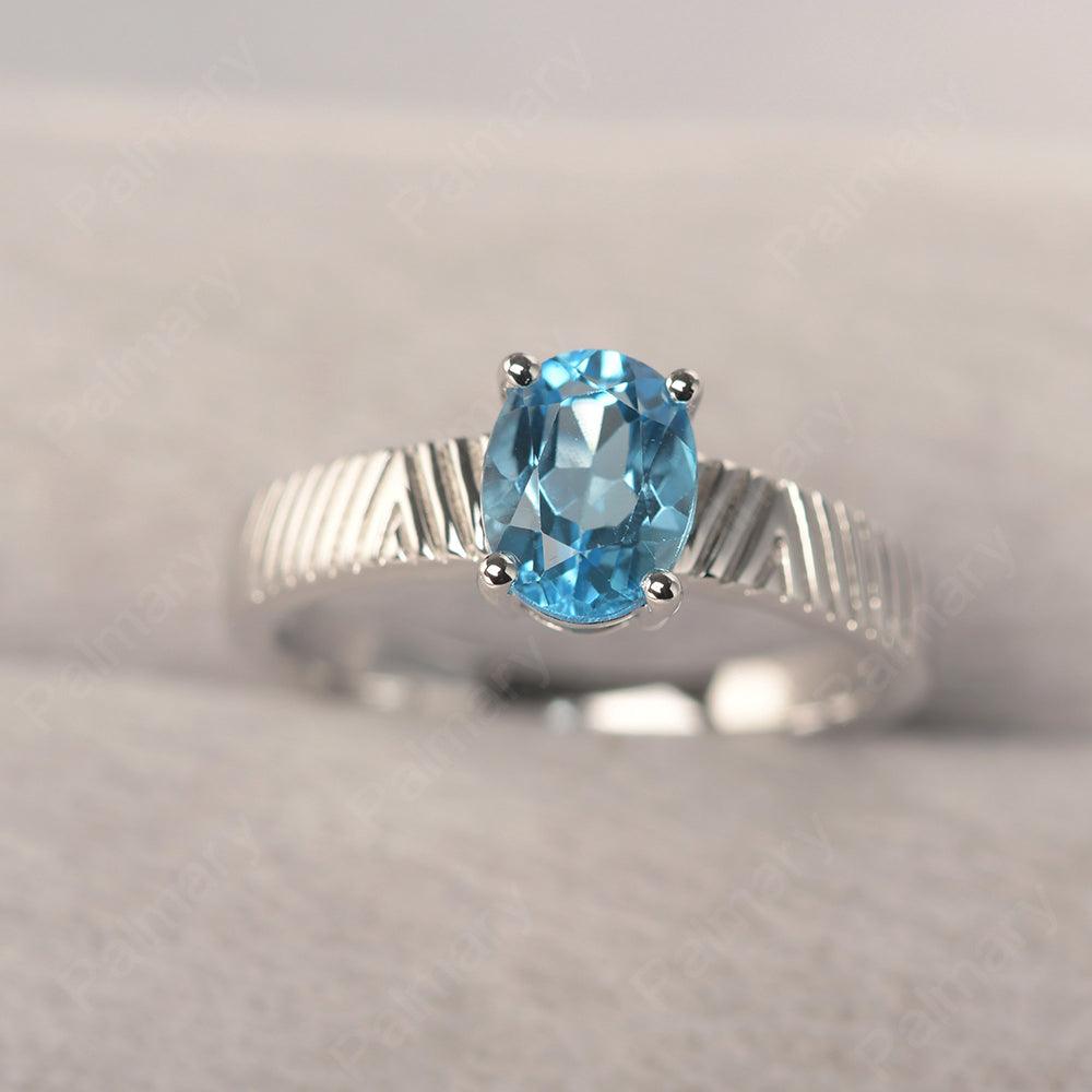 Oval Cut Wide Band Swiss Blue Topaz Ring - Palmary