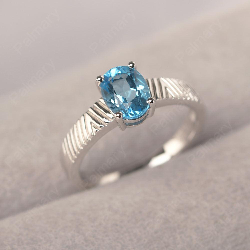 Oval Cut Wide Band Swiss Blue Topaz Ring - Palmary