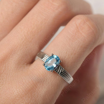 Oval Cut Wide Band Swiss Blue Topaz Ring - Palmary