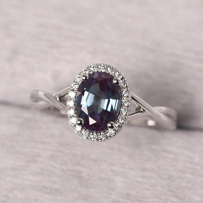 Oval Shaped Alexandrite Halo Engagement Ring - Palmary