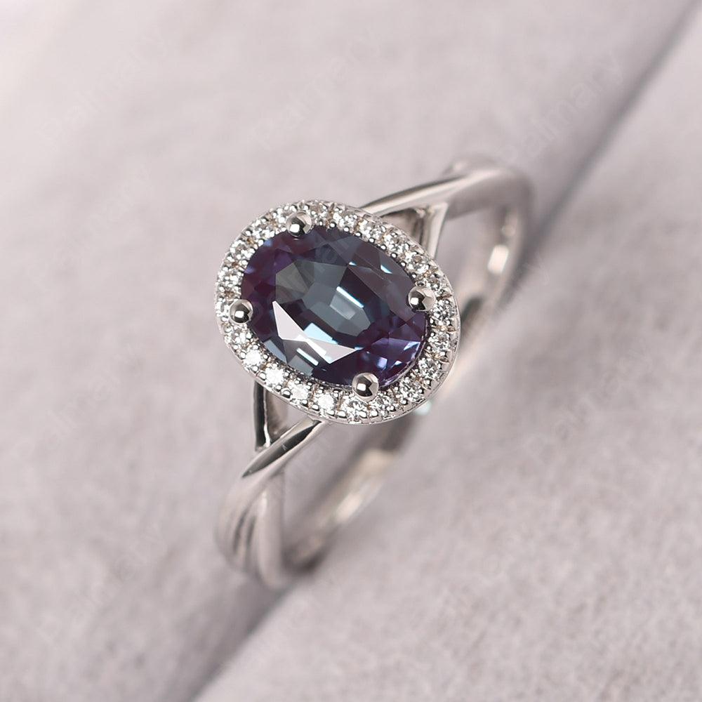 Oval Shaped Alexandrite Halo Engagement Ring - Palmary