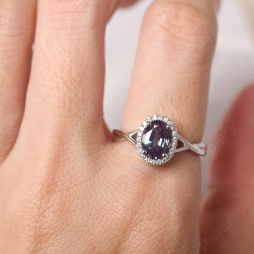 Oval Shaped Alexandrite Halo Engagement Ring - Palmary