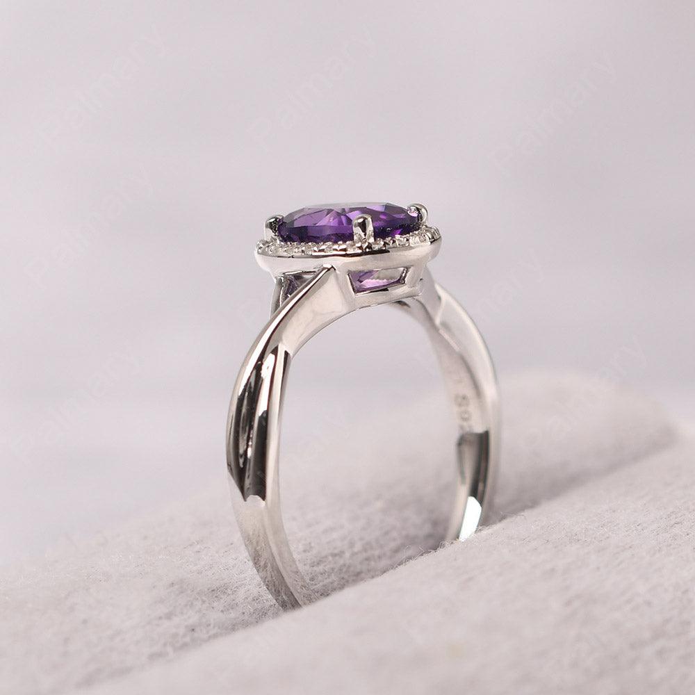 Oval Shaped Amethyst Halo Engagement Ring - Palmary