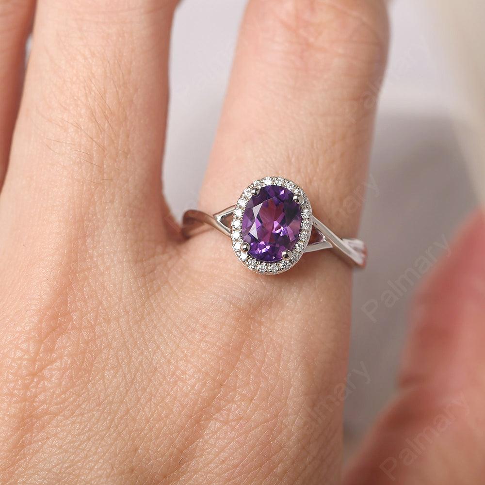 Oval Shaped Amethyst Halo Engagement Ring - Palmary