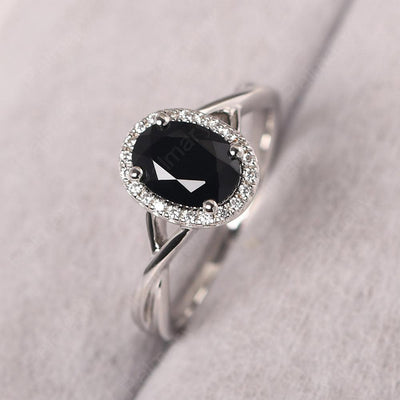 Oval Shaped Black Spinel Halo Engagement Ring - Palmary