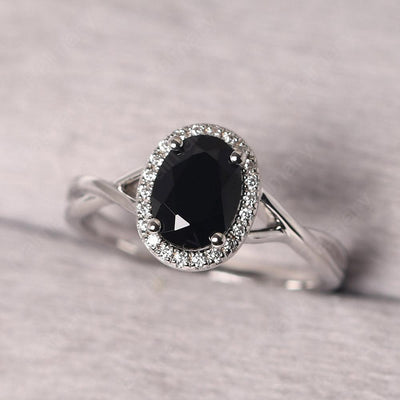 Oval Shaped Black Spinel Halo Engagement Ring - Palmary