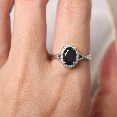 Oval Shaped Black Spinel Halo Engagement Ring - Palmary