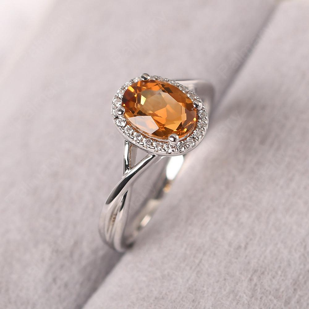 Oval Shaped Citrine Halo Engagement Ring - Palmary