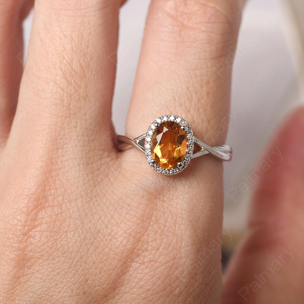 Oval Shaped Citrine Halo Engagement Ring - Palmary