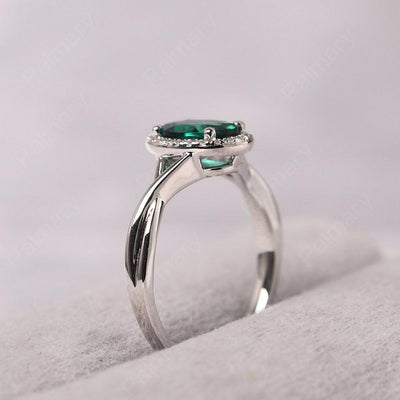 Oval Shaped Emerald Halo Engagement Ring - Palmary