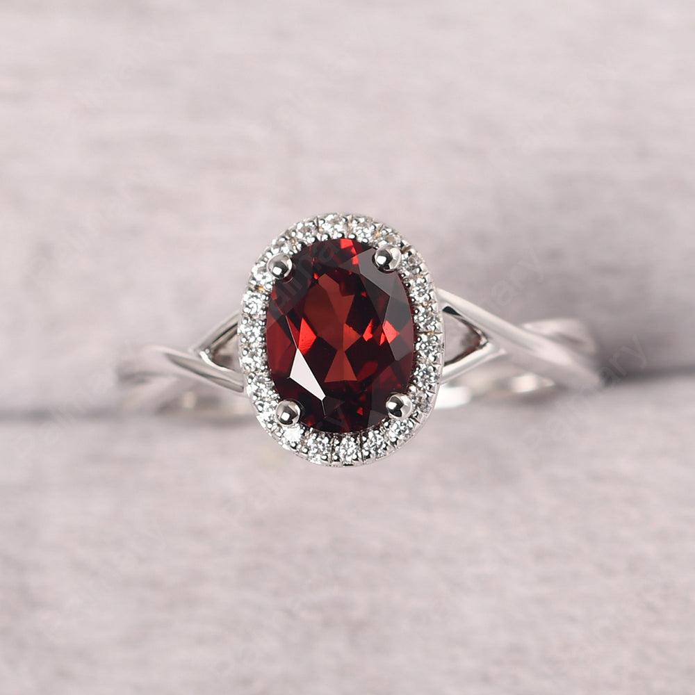 Oval Shaped Garnet Halo Engagement Ring - Palmary