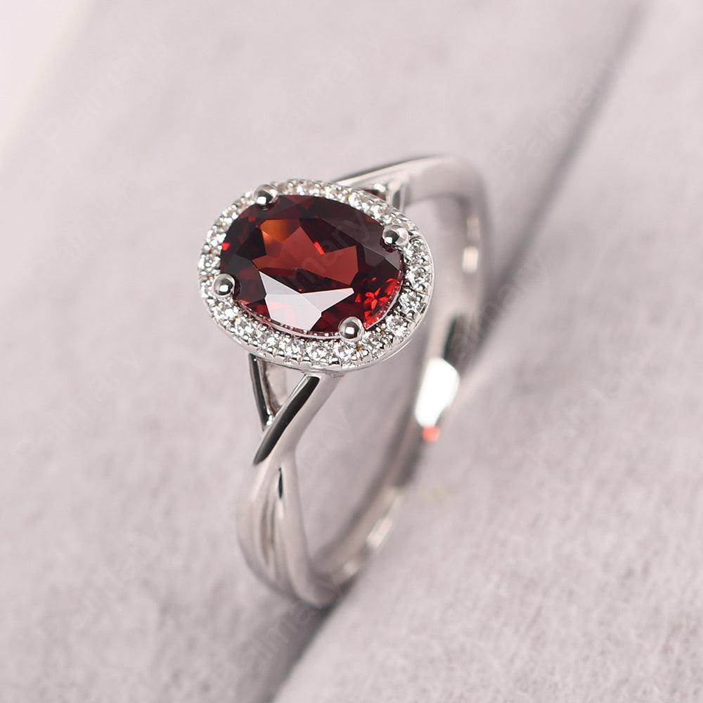 Oval Shaped Garnet Halo Engagement Ring - Palmary