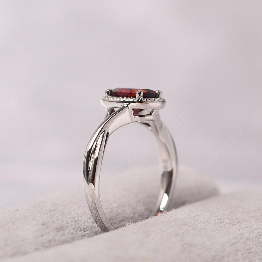 Oval Shaped Garnet Halo Engagement Ring - Palmary
