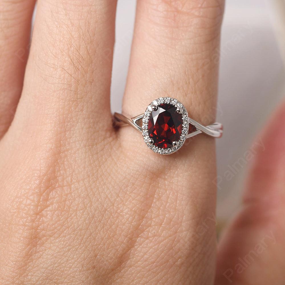 Oval Shaped Garnet Halo Engagement Ring - Palmary