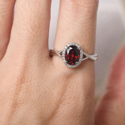 Oval Shaped Garnet Halo Engagement Ring - Palmary