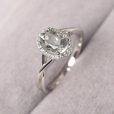 Oval Shaped Green Amethyst Halo Engagement Ring - Palmary
