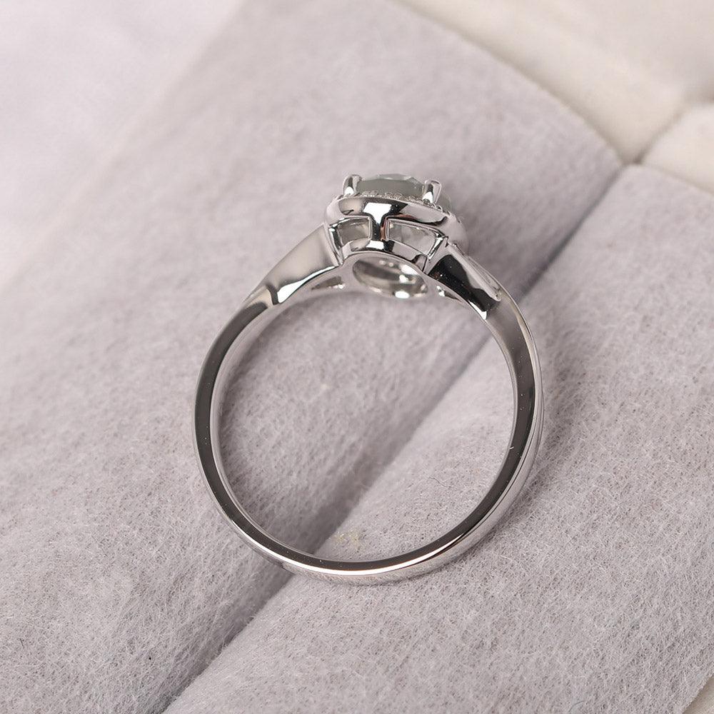 Oval Shaped Green Amethyst Halo Engagement Ring - Palmary