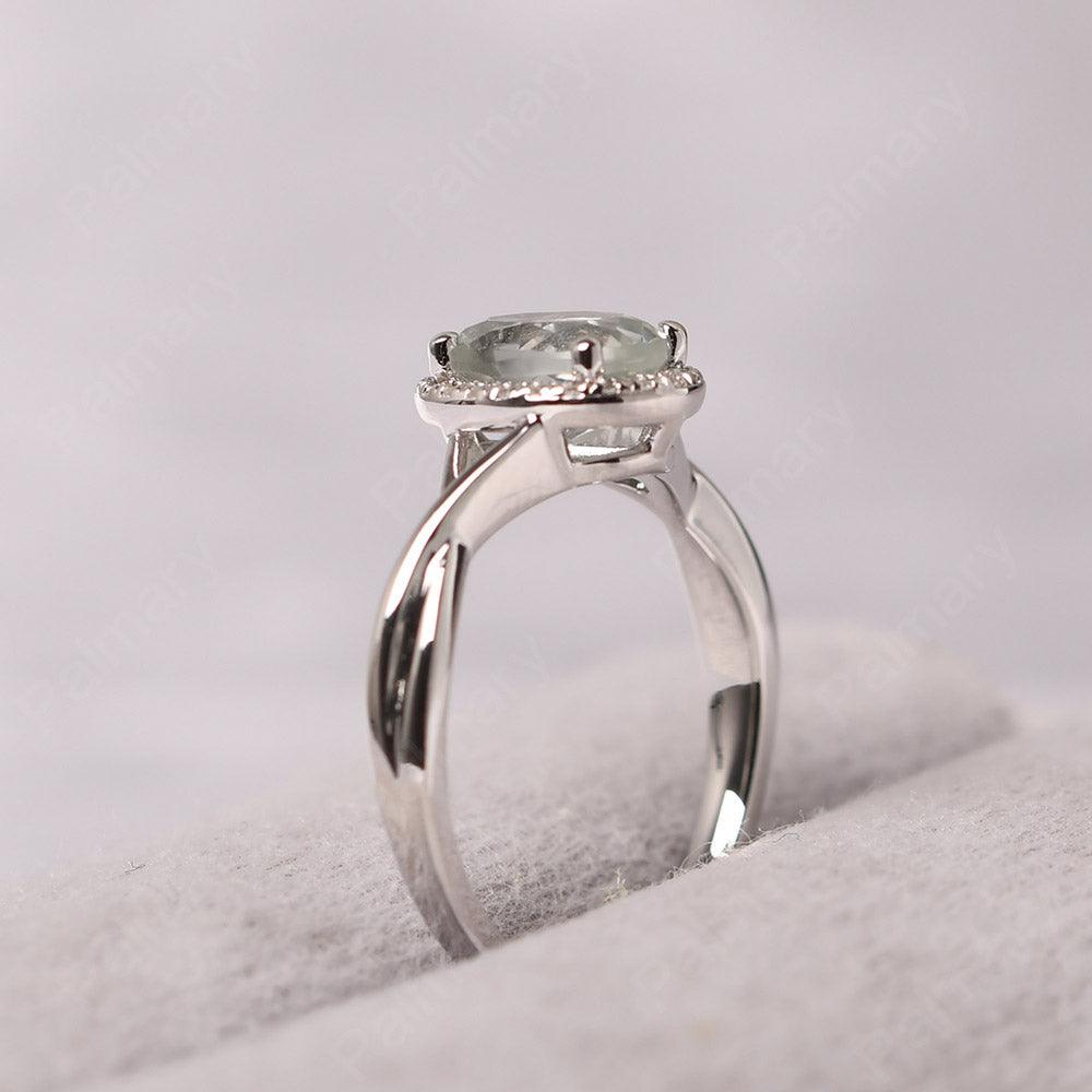 Oval Shaped Green Amethyst Halo Engagement Ring - Palmary