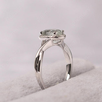 Oval Shaped Green Amethyst Halo Engagement Ring - Palmary