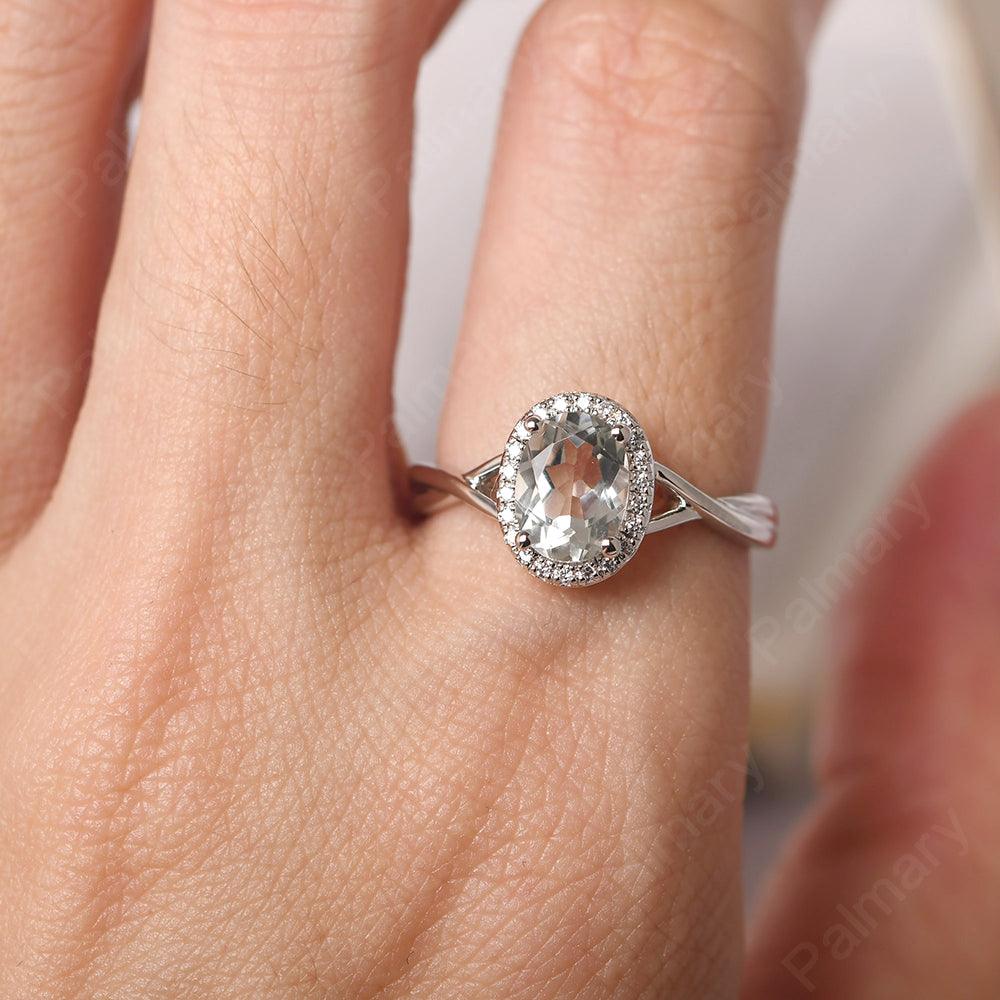 Oval Shaped Green Amethyst Halo Engagement Ring - Palmary
