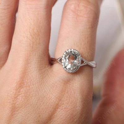 Oval Shaped Green Amethyst Halo Engagement Ring - Palmary
