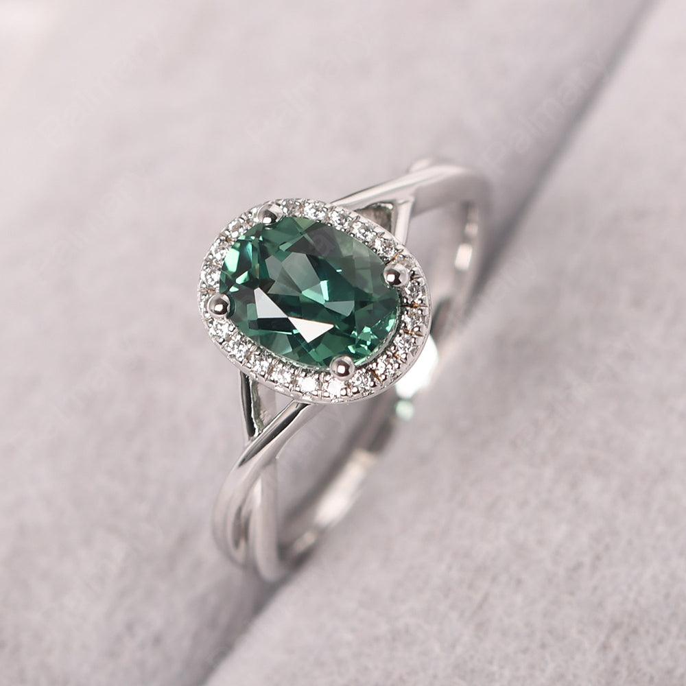 Oval Shaped Green Sapphire Halo Engagement Ring - Palmary