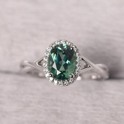 Oval Shaped Green Sapphire Halo Engagement Ring - Palmary