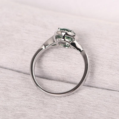Oval Shaped Green Sapphire Halo Engagement Ring - Palmary