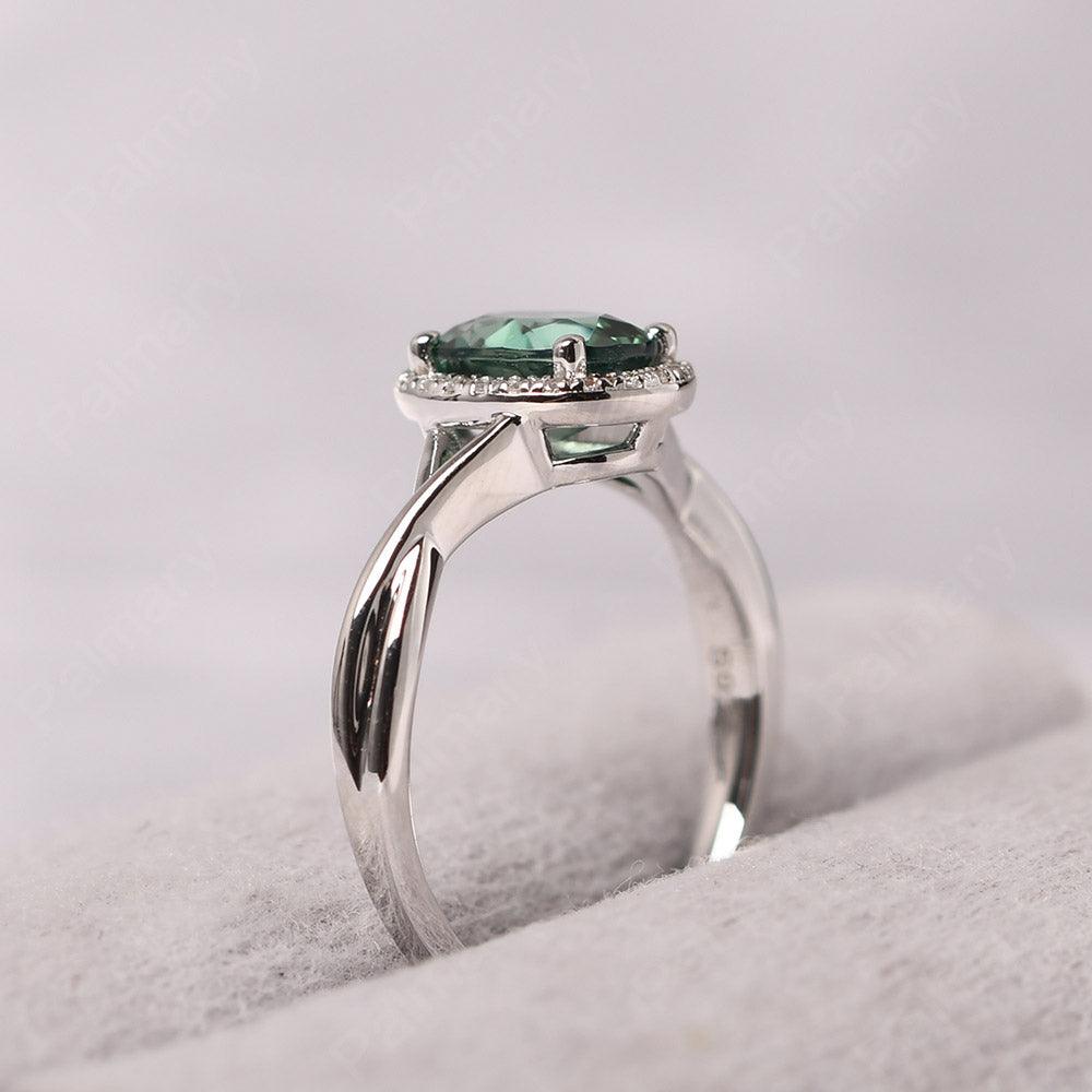 Oval Shaped Green Sapphire Halo Engagement Ring - Palmary