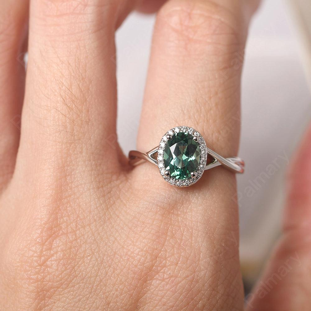 Oval Shaped Green Sapphire Halo Engagement Ring - Palmary