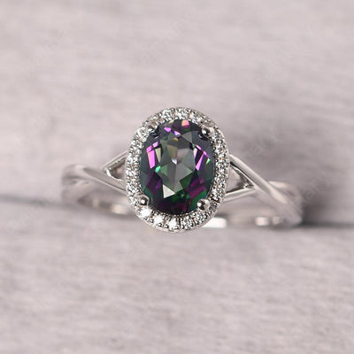 Oval Shaped Mystic Topaz Halo Engagement Ring - Palmary
