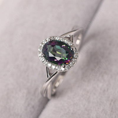 Oval Shaped Mystic Topaz Halo Engagement Ring - Palmary