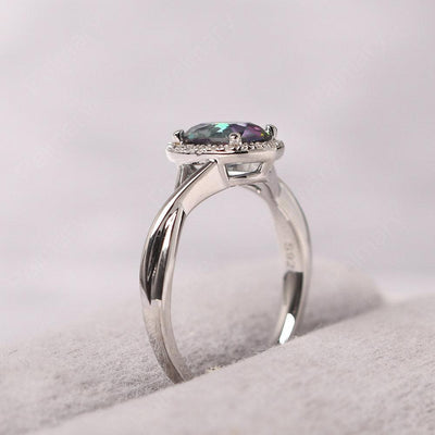 Oval Shaped Mystic Topaz Halo Engagement Ring - Palmary