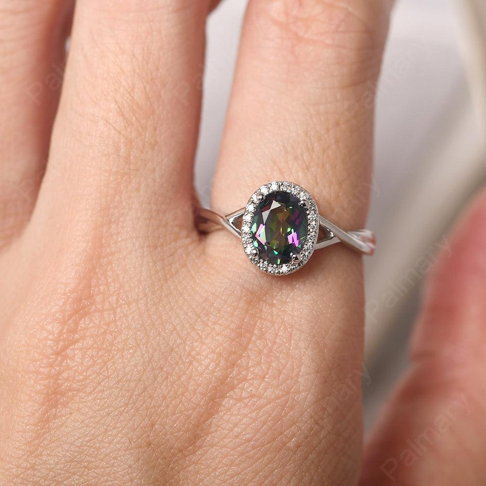 Oval Shaped Mystic Topaz Halo Engagement Ring - Palmary