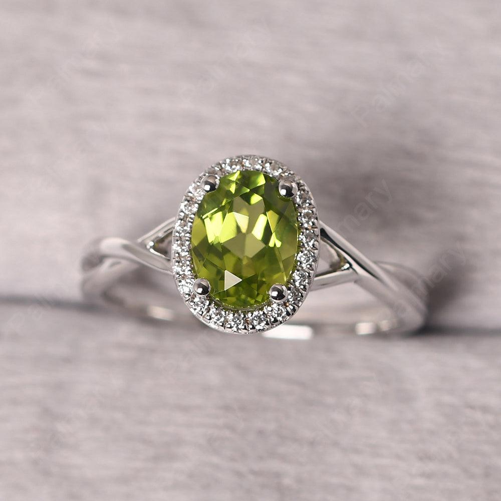 Oval Shaped Peridot Halo Engagement Ring - Palmary