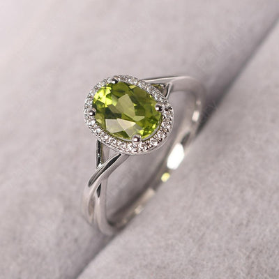 Oval Shaped Peridot Halo Engagement Ring - Palmary