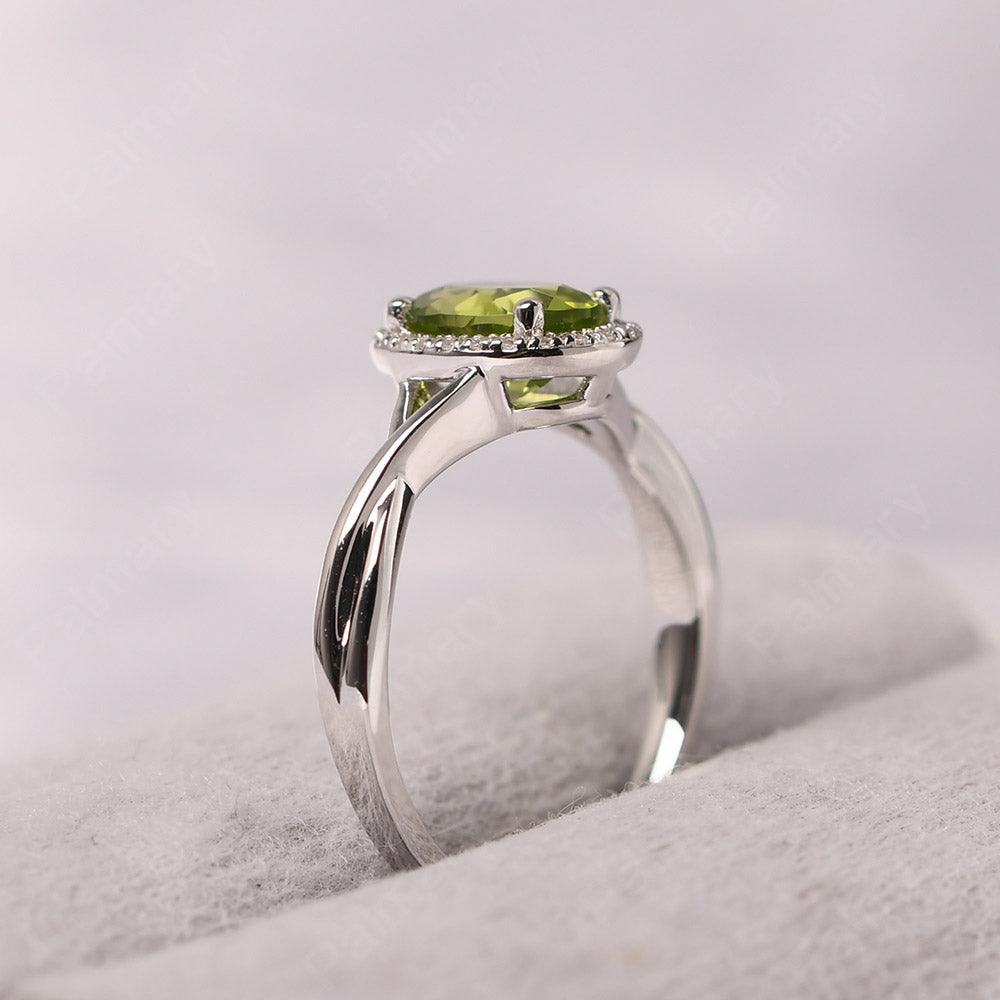 Oval Shaped Peridot Halo Engagement Ring - Palmary