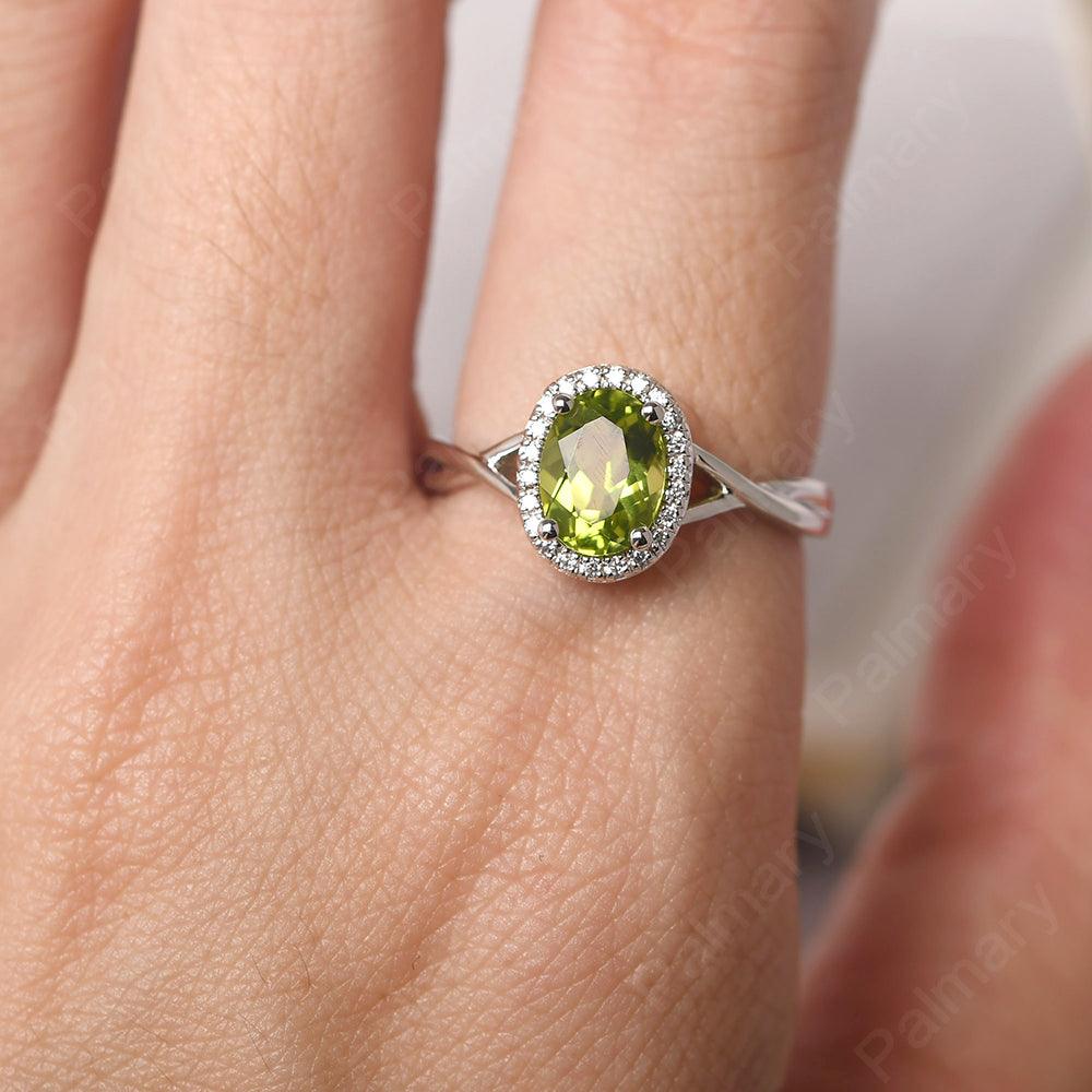 Oval Shaped Peridot Halo Engagement Ring - Palmary