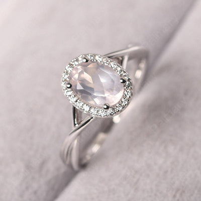 Oval Shaped Rose Quartz Halo Engagement Ring - Palmary