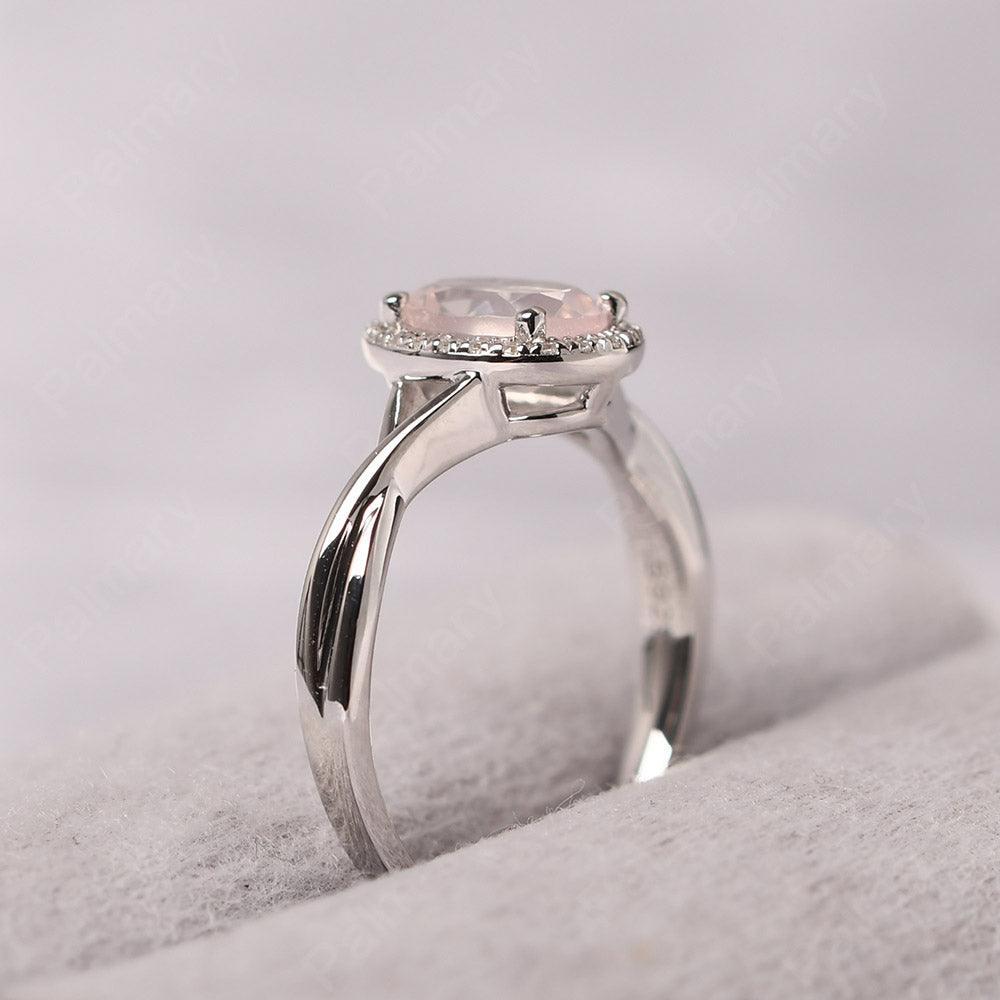 Oval Shaped Rose Quartz Halo Engagement Ring - Palmary